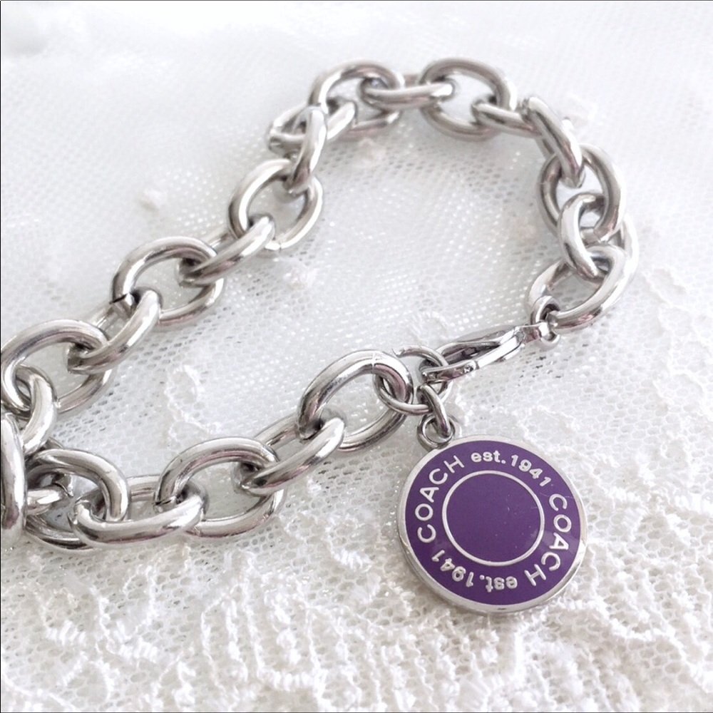 Coach Purple Logo Snap Charm Bracelet